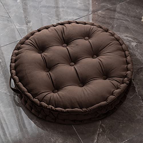 Coffee Velvet Floor Cushion Large 24" Round Seat Cushion Outdoor Patio Bench Chair Pads Thick Yoga Meditation Cushion with Handle - color: Coffee