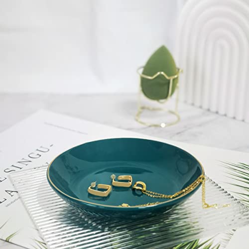 HANKOR 4.75" Ceramic Jewelry Tray, Small Ring Dish Holder Trinket Tray, Catch All Trays for Ring Earring Necklace Key, Christmas Gifts for Women Girls, Green - color: Green