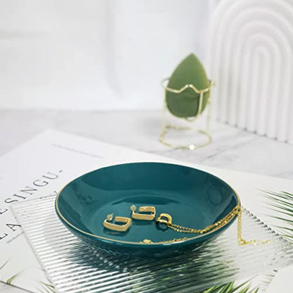 HANKOR 4.75" Ceramic Jewelry Tray, Small Ring Dish Holder Trinket Tray, Catch All Trays for Ring Earring Necklace Key, Christmas Gifts for Women Girls, Green - color: Green