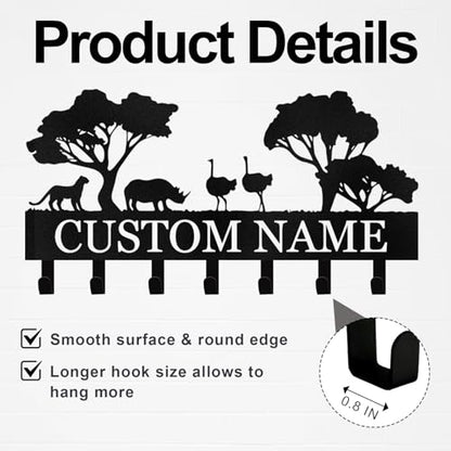 Personalized Key Holder Wall Mounted, Africa Animal Key Holder for Wall, Coat Hook Key Rack Wall Mount, Metal Cabin Key Hooks, Key Hooks Organizer for Home, Entryway, Hallway, Office - color: 01 Africa Animals