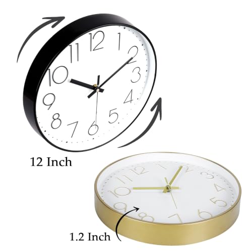 2 Pack Black&Gold Wall Clock 12 Inch Silent Wall Clocks Battery Operated | Home Office Kitchen School - color: Black&gold, size: 2 Pack-12 Inch