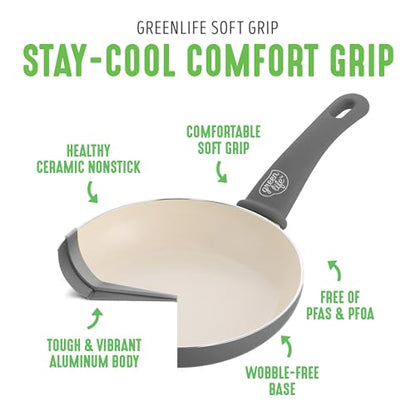 GreenLife 16 Piece Ceramic Nonstick Pots & Pans Cookware Set, Gray | PFAS-Free Nonstick Coating, Stockpot, Frying Pans, Saucepans, Sauté Pan, Stay-Cool Handles, Dishwasher & Oven Safe up to 350F - color: Gray, style: Soft Grip
