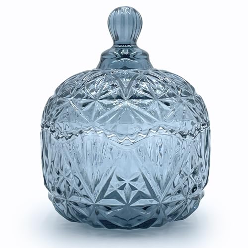 Colorful Crystal Glass Candy Snack Jar Candy Dish With Lids Jewelry Jar Blue Room Bedroom Decor(Blue Grey) - color: Crown-Blue Grey