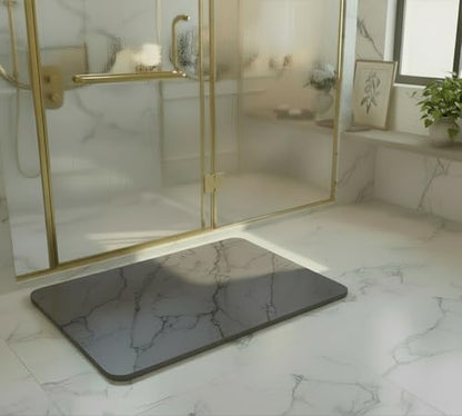 Premium Stone Bath Mat Diatomaceous Earth Ultra Absorbent Quick Drying Easy to Clean Non-Slip Diatomite Stone Bath Shower Mat Ideal for Bathroom Floor (Marble Grey) - color: Marble Grey