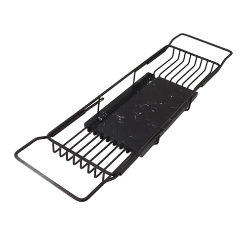 Metal Marble Bathtub Rack, Bathtub Caddy Tray Stainless Steel Shower Caddy Tray with Extending Sides, Bathroom Trays (Black) - size: Black