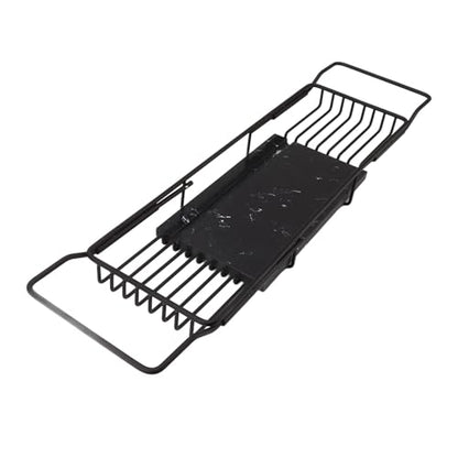 Metal Marble Bathtub Rack, Bathtub Caddy Tray Stainless Steel Shower Caddy Tray with Extending Sides, Bathroom Trays (Black) - size: Black