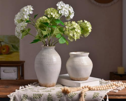9.3 Inch Ceramic Rustic Flower Vase, White Boho Framhouse Vases Home Decor - color: 9.3 Inch-white