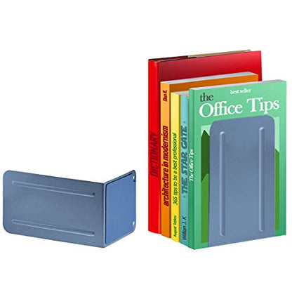 Acrimet Bookends for Shelves, Non-Skid Book Holder, Heavy Duty Book Stopper, Steel Metal Book Ends Storage for Home, Library, 6 7/8" H x 4" W x 4 1/2" D (Blue) (1 Pair / 2 Pieces)
