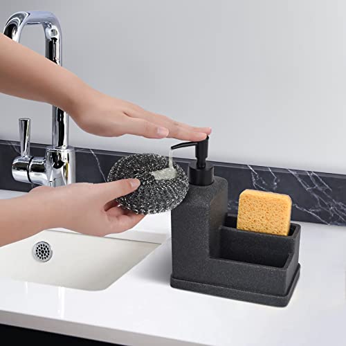 Dish Soap Dispenser with Sponge Holder,Liquid Hand and Dish Soap Dispenser and Spong Caddy with Brush Holder 3 in 1 Countertop Organizer for Kitchen Sink and Bathroom,Black - color: Black