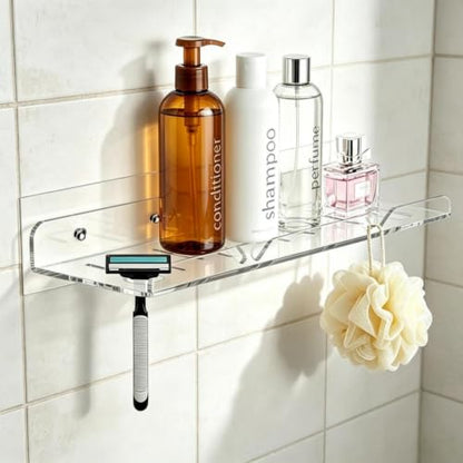 Acrylic Shower Shelves, Adhesive Shelf, Floating Shower Caddy Organizer for Home Decor,Clear Shower Shelf,No Drilling Wall Mounted Bathroom Shelves