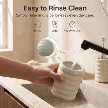 5 Pcs Ceramic Bathroom Accessories Set, White Bathroom Soap Dispenser Set | Soap Dispenser 16Oz, Toothbrush Cup, Toothbrush Holder, Soap Dish, Candle Holder,Modern Bathroom Accessory Set for Countertop - color: White-001