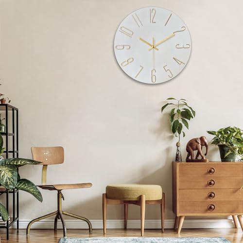 AIRUIFU Wall Clock 12 Inch Silent Non-Ticking Modern Clocks Battery Operated - Analog Small Classic for Office, Home, Bathroom, Kitchen, Bedroom, School, Living Room (White) - color: White