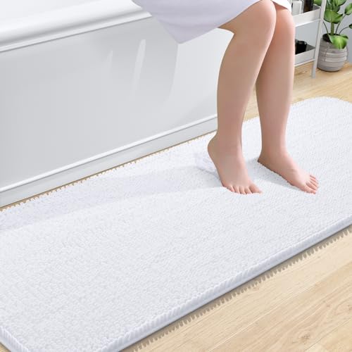 OLANLY Bathroom Runner Rugs 70x24, Extra Soft Absorbent Chenille Bath Rugs | White, Quick-Drying Rubber Backing, Machine Washable Long Bath Mat for Bathroom Floor, Tub and Shower, Home Decor Accessories - color: White, size: 70" X 24"