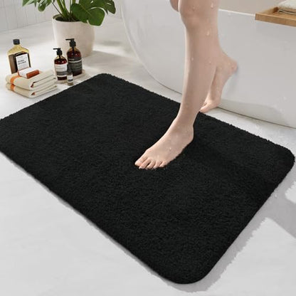 Black Bathroom Rug Set 2 Piece Bath Mat 21x34'' &U Shape Toilet Rug 21x21'' | Absorbent,Washable,Non Slip Bathroom Rugs Sets,Contour Mat for Toilet - color: Black