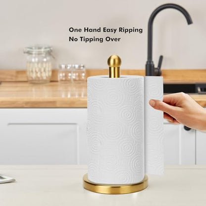 Paper Towel Holder Stand with Sturdy Base Fits Standard and Jumbo Sized Paper Towel, Paper Towel Holder Countertop (Gold) - color: Gold