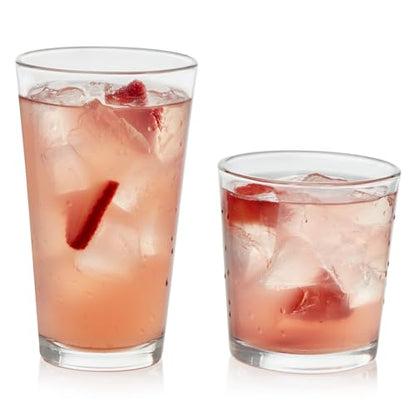 Libbey Flare Rocks, Glass Tumbler Set, Stylish Lead-Free Drinking Glasses Set of 16, Dishwasher-Safe Glass Cups Set for Daily Use and Parties - color: 04 - Flare