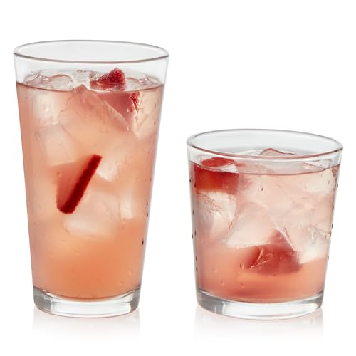 Libbey Flare Rocks, Glass Tumbler Set, Stylish Lead-Free Drinking Glasses Set of 16, Dishwasher-Safe Glass Cups Set for Daily Use and Parties - color: 04 - Flare