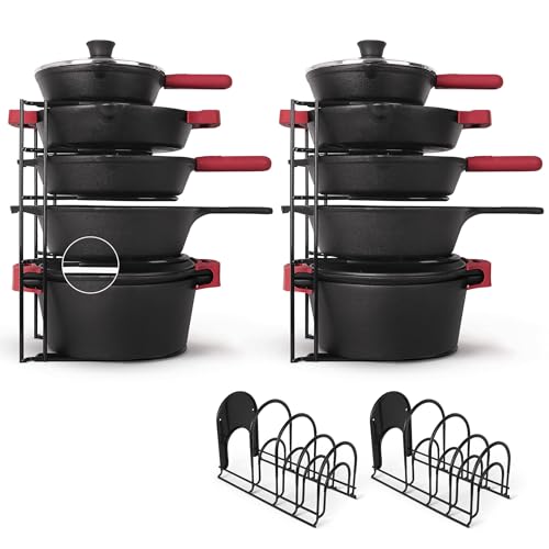 Cuisinel Pan Organizer for Cast Iron, Silicone-Coated 15" Skillet Rack, 2 Pack - color: Black, size: 15.4", style: Silicone Coated - 2-Pack