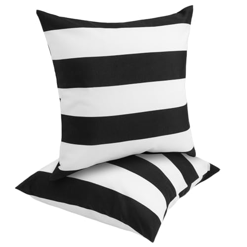 FUNHOME Outdoor Throw Pillows Water Resistant 18x18 inch,Decorative Throw Pillow with Insert Set of 2,Hidden Zipper Headrests for Patio Furniture Sofa Couch Chair (Black White Stripe) - color: Black White, size: 18" x 18" (Pack of 2)