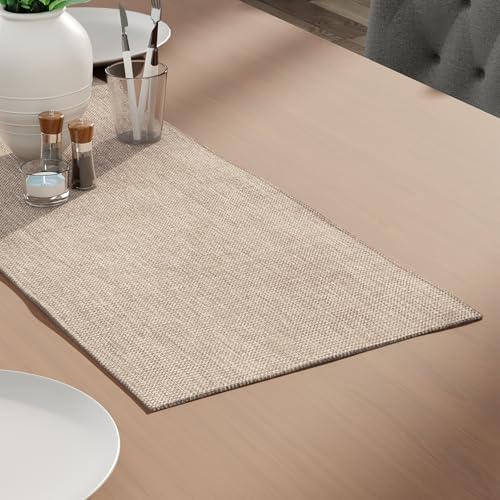 Encasa XO Table Runner 2 Seater, Soft Chenille 13"x36" | Sand, Woven Rib Texture | Machine Washable | Colorfast & Shrink Resistant | Durable Polyester Yarns - color: Sand, size: 13x36 in