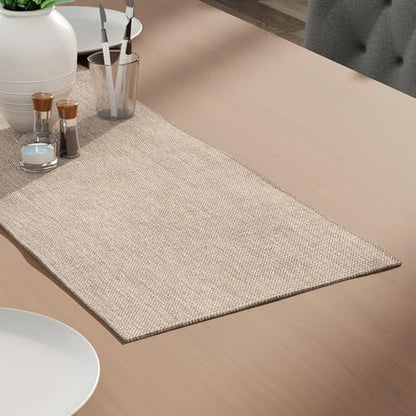 Encasa XO Table Runner 2 Seater, Soft Chenille 13"x36" | Sand, Woven Rib Texture | Machine Washable | Colorfast & Shrink Resistant | Durable Polyester Yarns - color: Sand, size: 13x36 in