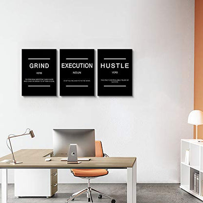 Framed Canvas Wall Art Success Quote, Office Wall Art, Black Large Poster, Positive Motivational Set of 3 Prints, Execute Failure Definition, Inspirational Print (B-3pcs,12x16inchx3pcs) - color: B-3pcs, size: 12x16inchx3pcs