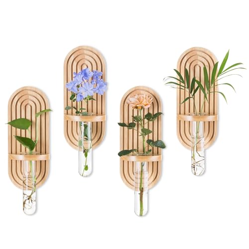 Glasseam Wall Plant Propagation Station: Hanging Glass Propagation Vases | Set of 3, Boho, Rustic Wooden Hydroponic Planter with Test Tube, Living Room, Entryway, Office, Indoor Pothos Cutting
