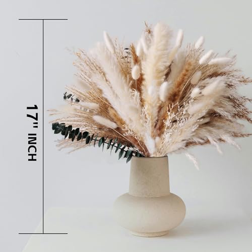 Dried Flower Bouquet - Pampas Grass, Bunny Tails, Olive Green Eucalyptus & Preserved Flowers - Boho Chic Home Decor, Rustic Wedding Centerpiece, Farmhouse Style Arrangement (Vase Not Included)