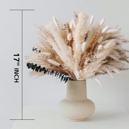 Dried Flower Bouquet - Pampas Grass, Bunny Tails, Olive Green Eucalyptus & Preserved Flowers - Boho Chic Home Decor, Rustic Wedding Centerpiece, Farmhouse Style Arrangement (Vase Not Included)