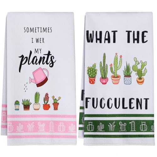 Gifts for Plant Lovers Women, Plant Lady Mom Gift, Funny Kitchen Towels for Women, Best Friend Birthday Housewarming New Home Gifts, Cute Kitchen Hand Towels Dish Cloths(16×24 Inches Set of 2) - color: Succulent
