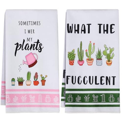Gifts for Plant Lovers Women, Plant Lady Mom Gift, Funny Kitchen Towels for Women, Best Friend Birthday Housewarming New Home Gifts, Cute Kitchen Hand Towels Dish Cloths(16×24 Inches Set of 2) - color: Succulent