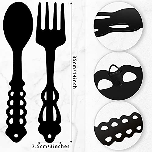 Hotop 2 Pieces Metal Fork Spoon Wall Decor Big Black Metal Large Kitchen Rustic Fork Spoon Shaped Wall Decor Hanging Sign for Farmhouse Home