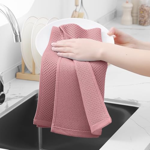 Homaxy 100% Cotton Waffle Weave Kitchen Dish Towels 12-Pack, Dried Rose | 13 x 28 Inches, Ultra Soft Absorbent Dish Towels, Quick Drying Cleaning Towels - color: Dried Rose, size: 13 X 28 - 12 Pack