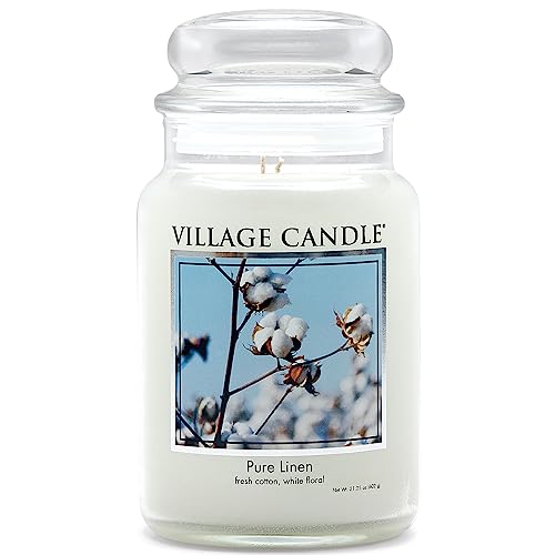 Village Candle Pure Linen Large Glass Apothecary Jar Scented Candle, 21.25 oz, White - color: Pure Linen