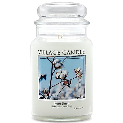 Village Candle Pure Linen Large Glass Apothecary Jar Scented Candle, 21.25 oz, White - color: Pure Linen, size: 21.25 oz.