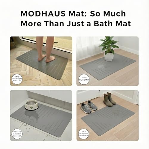 MODHAUS Diatomite Stone Bath Mat, Fast Drying Natural Bathroom Mat, Eco Friendly Non Slip Super Absorbent Bathroom Floor Mat, Easy Clean Stone Bath Mats for Bathroom (23.6" x 15.6”) (Dark Gray) - color: Dark Gray