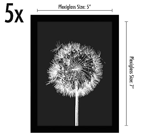 Americanflat 5x7 Picture Frame 5-Pack - Slim Molding - Black | Polished plexiglass front, wall or tabletop display with included easel, triangle hangers included, secure turn-tab backing - color: Black, size: 5x7