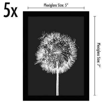 Americanflat 5x7 Picture Frame 5-Pack - Slim Molding - Black | Polished plexiglass front, wall or tabletop display with included easel, triangle hangers included, secure turn-tab backing - color: Black, size: 5x7