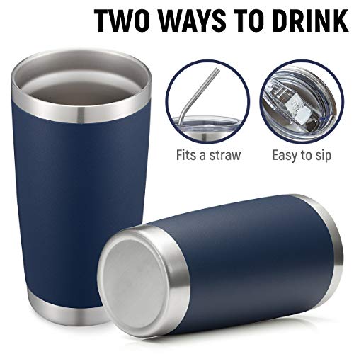 COMOOO 20oz Stainless Steel Navy Tumbler Bulk with Lid and Straw Insulated Coffee Tumbler Cup Double Wall Vacuum Travel Mug for Cold Drinks and Hot Beverage (Navy, 4 Pack) - color: Navy Blue