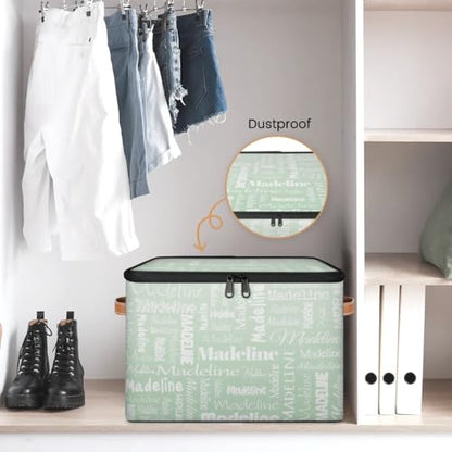 Custom Name Storage Basket, Personalized Keepsake Box, Light Green | Foldable Fabric Gradient Large Memory Bin with Handle Lid Lightweight Waterproof Dustproof, 14"L x 10.2"W x 10.4"H - color: Option 14