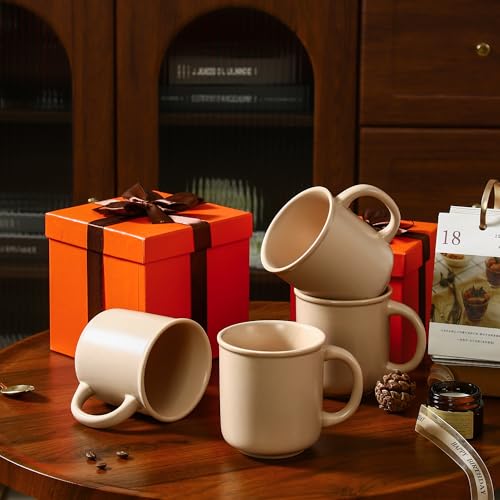 GZG Coffee Mugs Set of 4, 18 oz, Warm Sand | Modern Ceramic with Handle, For Tea, Latte, Milk, Cocoa, Rustic Matte Glaze, Microwave & Dishwasher Safe - color: Warm Sand, size: 4 pcs Mug Set