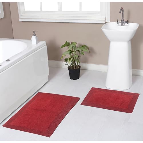 Home Weavers Luxury Collection 100% Cotton Reversible Bathroom Rugs Set, Washable Rug, Soft Cotton Extra Soft and Absorbent Bath Rug, Kitchen Mat, 2 Piece Set(S+M), Red - color: Red, size: 2 Piece Set(S+M)