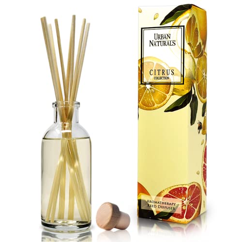 Reed Diffuser Set, Grapefruit - Bathroom Shelf Décor | Bergamot Essential Oils & Tart Greens, Made in the USA - color: Grapefruit