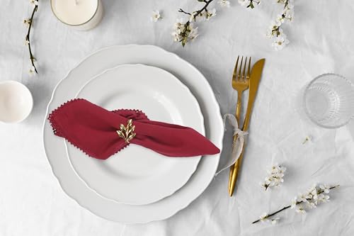 ACCENTHOME Red Set of 6 18x18 inch Cotton Linen Dinner Napkins | Cotton Linen Blend Napkins, Machine Wash On Gentle Cycle, Economy Pack, Multi Purpose Use, Cotton - color: 21 - Red - Lace, size: 18" x 18" (Set of 6)