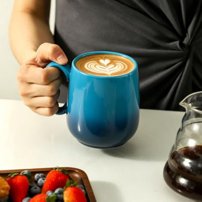 HASENSE 15oz Large Ceramic Mug Set, 4-Piece Blue Ombre Coffee Cups with Handle – Microwave & Dishwasher Safe for Cappuccino Latte Tea, Housewarming Present - color: GradationBlue, size: Set of 4