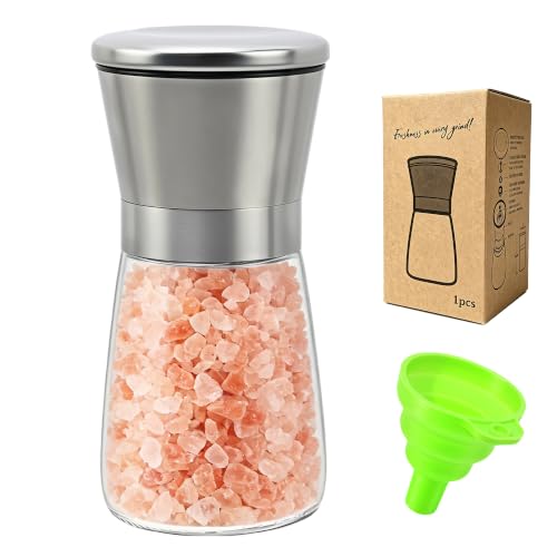 Silver Premium Stainless Steel Salt and Pepper Grinder Manual | Adjustable Ceramic Mill, Glass Spice Shaker - Spice Mill [No Spices Included] - color: Silver, size: 1PK