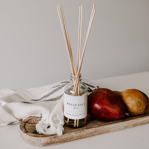 Sweet Water Decor Hello Fall Reed Diffuser Set - Hot Cider, Cinnamon, Cloves, Apple, and Nutmeg Scented Diffuser - Scent Diffusers for Home, Long Lasting Fragrance, Made in the USA - style: Hello Fall No. 17