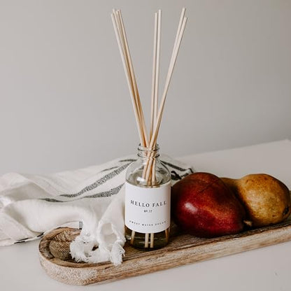 Sweet Water Decor Hello Fall Reed Diffuser Set - Hot Cider, Cinnamon, Cloves, Apple, and Nutmeg Scented Diffuser - Scent Diffusers for Home, Long Lasting Fragrance, Made in the USA - style: Hello Fall No. 17