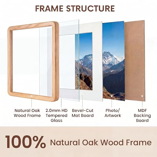 Acovy 4x6in Picture Frame, Natural Solid Oak | Handcrafted Wooden Photo Frame, Dual Use for Tabletop & Wall Mount, Matted to Fit 3.5"x5" Photos, HD Tempered Glass - color: Oak, size: 4x6in