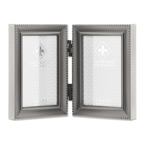 Lawrence Frames Bead Border Design, 2.5x3.5 Double, Pewter - color: Pewter, size: 2.5x3.5 Double